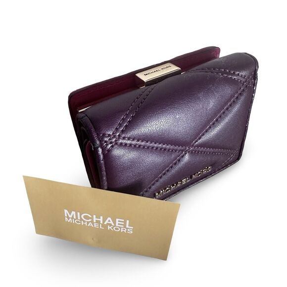 Michael Kors Handbags - Michael Kors burgundy/Purple Kisslock Quilted Compact Wallet